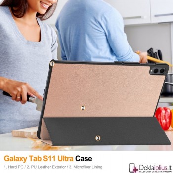 Dirbtinės odos atverčiamas dėklas - auksinės spalvos (Samsung Galaxy Tab S11 Ultra 14.6 (X930/X936/X920) Dirbtinės odos atverčiamas dėklas - auksinės spalvos (Samsung Galaxy Tab S11 Ultra 14.6 (X930/X936/X920)